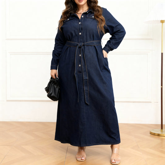 Vestido jeans longo casual plus size 37