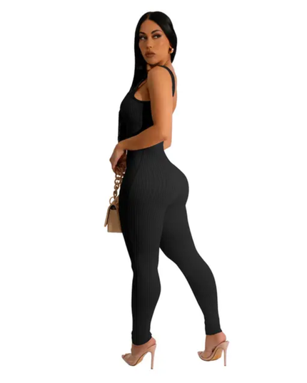 Macacão Slim Fit de Cor Sólida para o Verão, Regata com Halter, Bandagem Costas Nuas, Casual para Mulheres 507