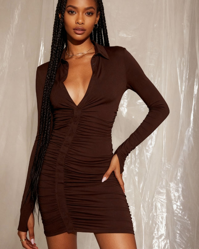 Vestido Elegante e Casual Minimalista Chique Francês de Alta Qualidade da StyleQye, Cor Sólida Botão e gola 221