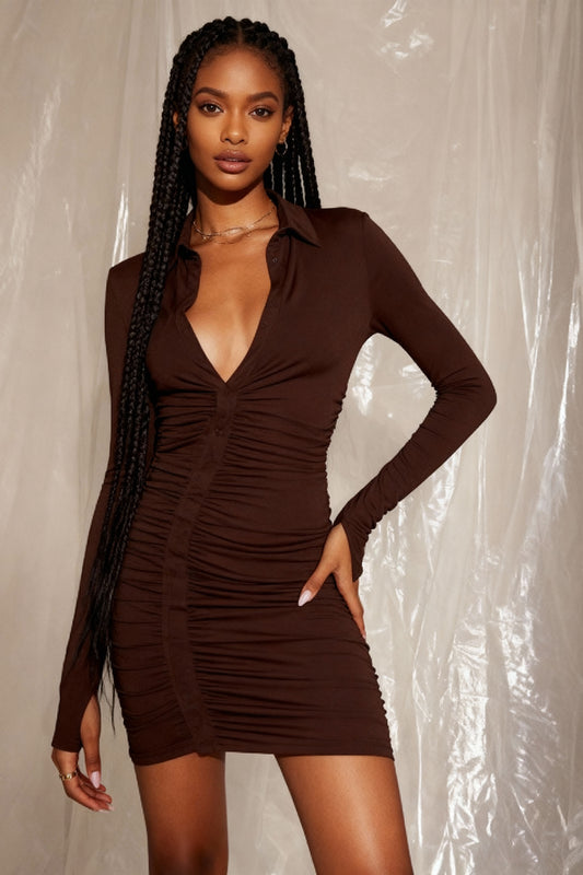 Vestido Elegante e Casual Minimalista Chique Francês de Alta Qualidade da StyleQye, Cor Sólida Botão e gola 221