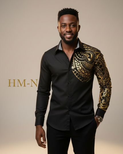 Homem Meia-Noite Top Masculina de Manga Longa com Botões, Casual, Estampa Geométrica Contrastante, Gráfico Disco, Gola 608