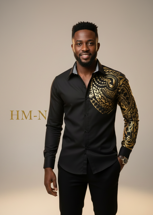 Homem Meia-Noite Top Masculina de Manga Longa com Botões, Casual, Estampa Geométrica Contrastante, Gráfico Disco, Gola 608