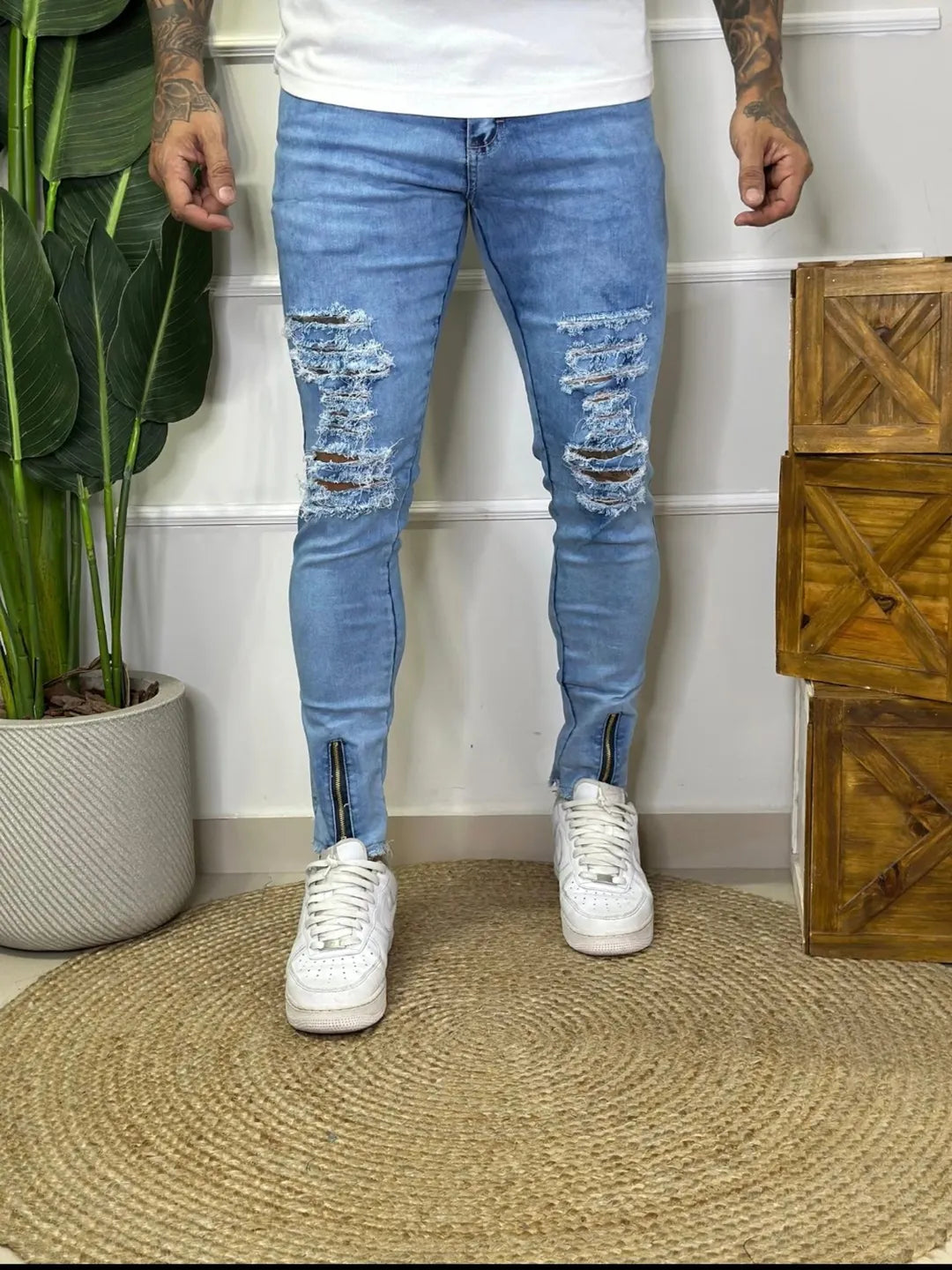CALÇA MASCULINA JEANS SKINNY ZÍPER NA BARRA 273