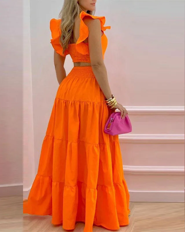 Conjunto de Verão de duas peças para mulheres, Saia Evasê Sensual com Alças e Cintura Média, Estampado na Moda 192