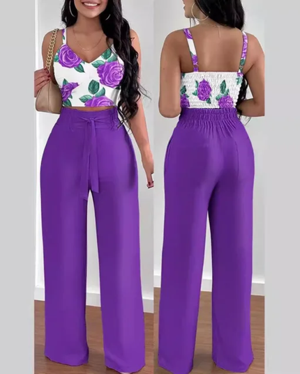 Summer New Fashion Printed Sling Pants Two piece Set