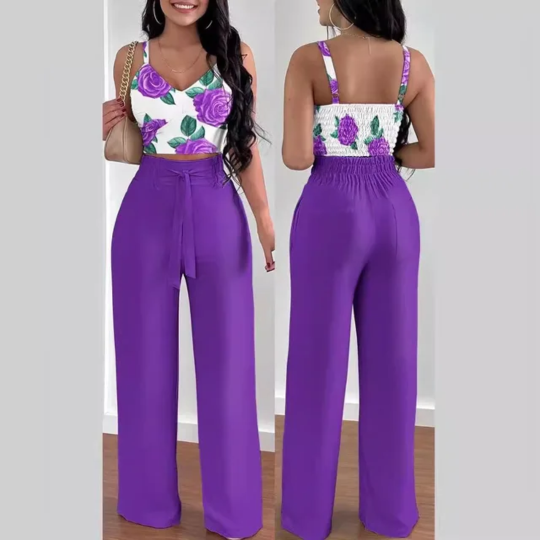 Summer New Fashion Printed Sling Pants Two piece Set