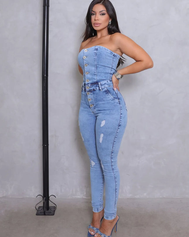 Macacão Tomara que caia Com Elastano Linha 98