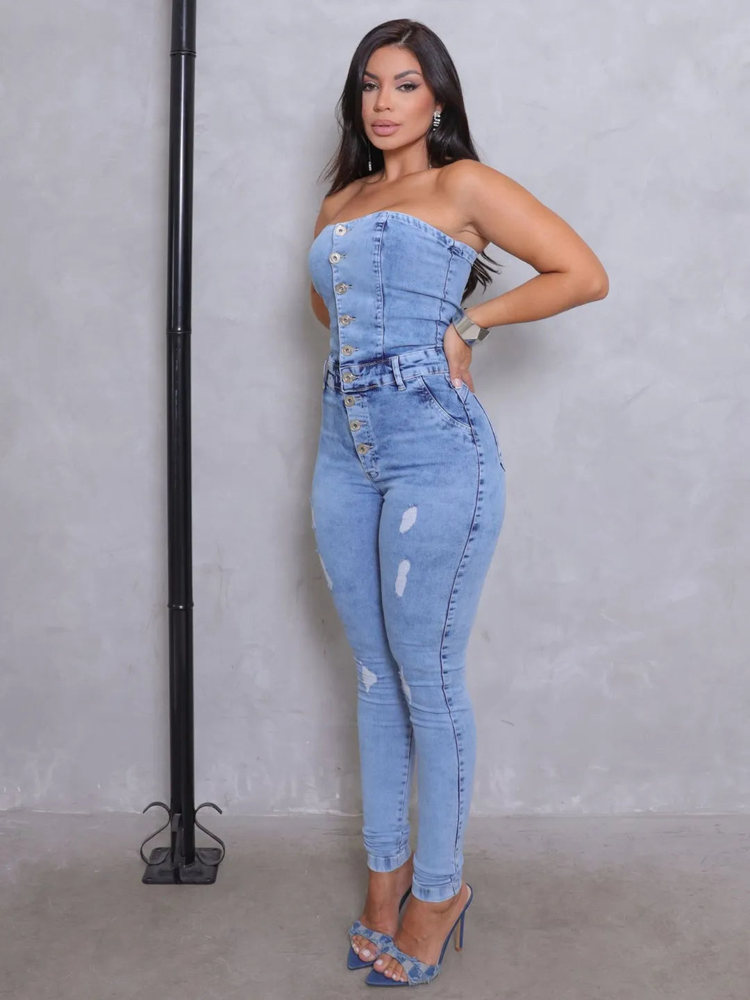 Macacão Tomara que caia Com Elastano Linha 98