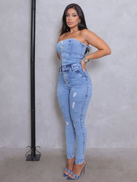 Macacão Tomara que caia Com Elastano Linha 98