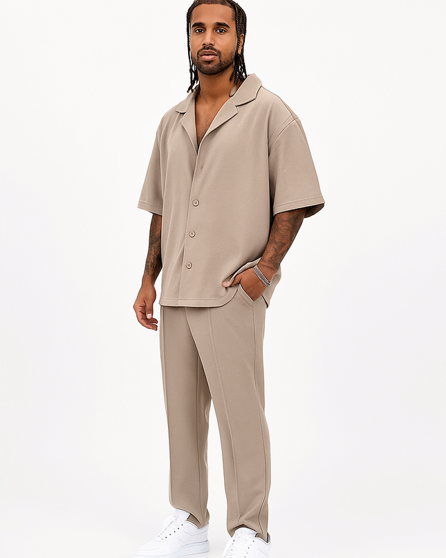 Men's two piece woven casual shirt pants set