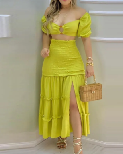 Estampa floral conjunto de duas peças para uma elegante viagem de verão para mulheres 195