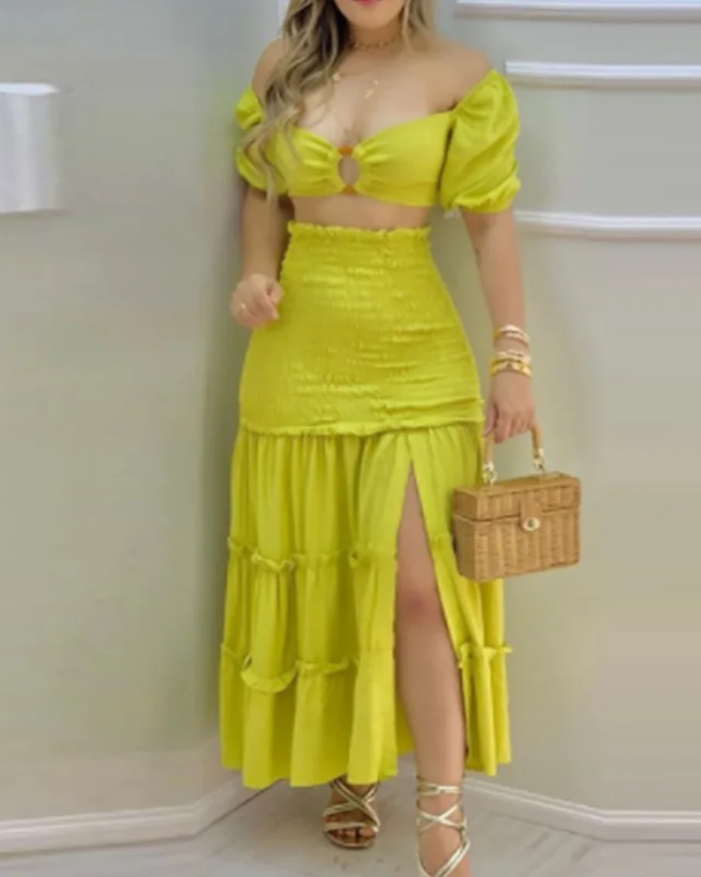 Estampa floral conjunto de duas peças para uma elegante viagem de verão para mulheres 195