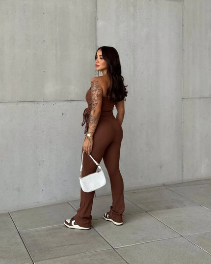 Conjunto cibelly calça canelada blusinha ponta de lado ajustavel 88