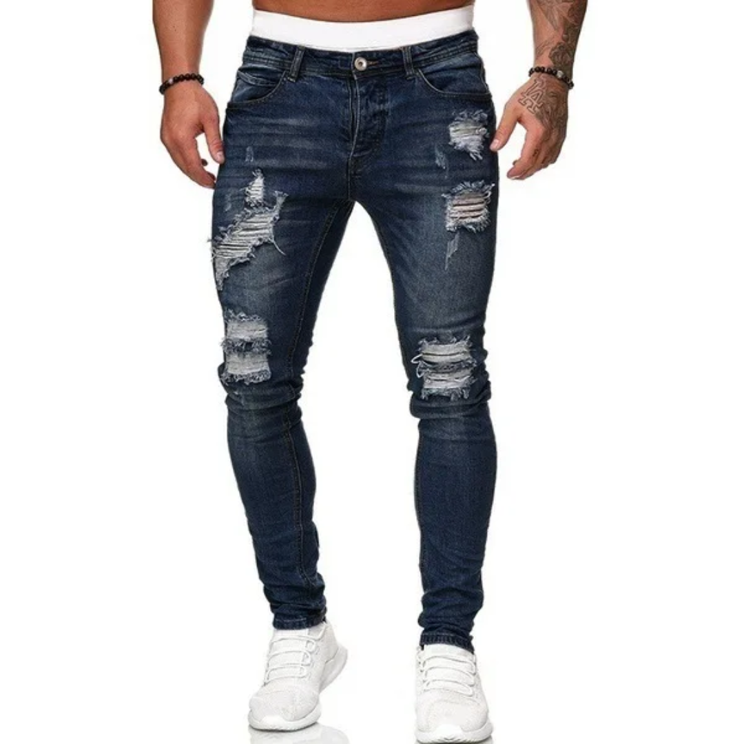 Men's punk style slim stretch jeans