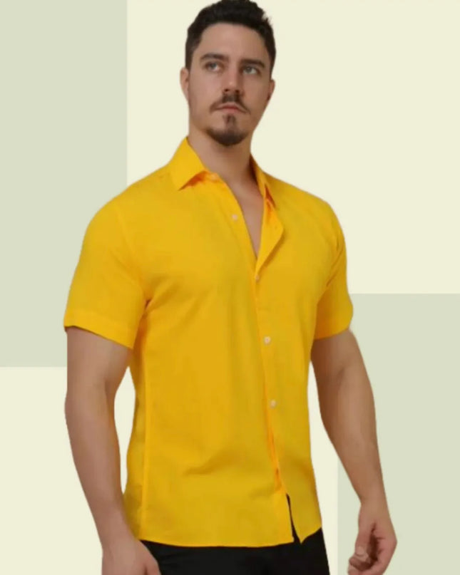 Camisa Social Masculino Manga Curta De Botão Lisa 474