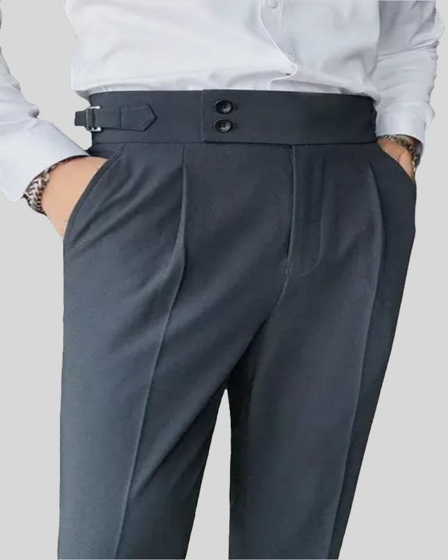 Calças de terno elásticas de cintura alta para homens 13