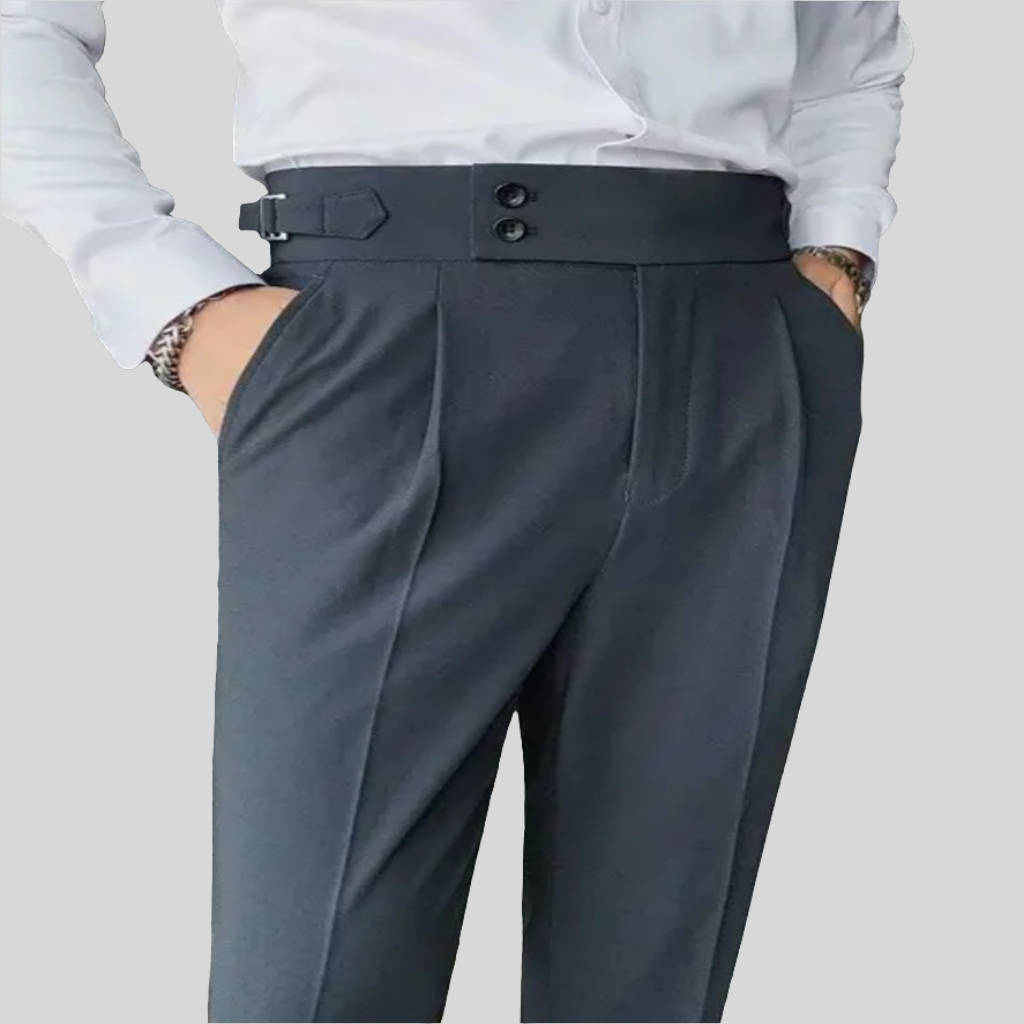 Calças de terno elásticas de cintura alta para homens 13