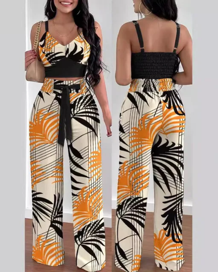 Summer New Fashion Printed Sling Pants Two piece Set