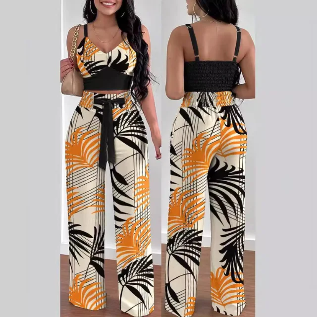 Summer New Fashion Printed Sling Pants Two piece Set