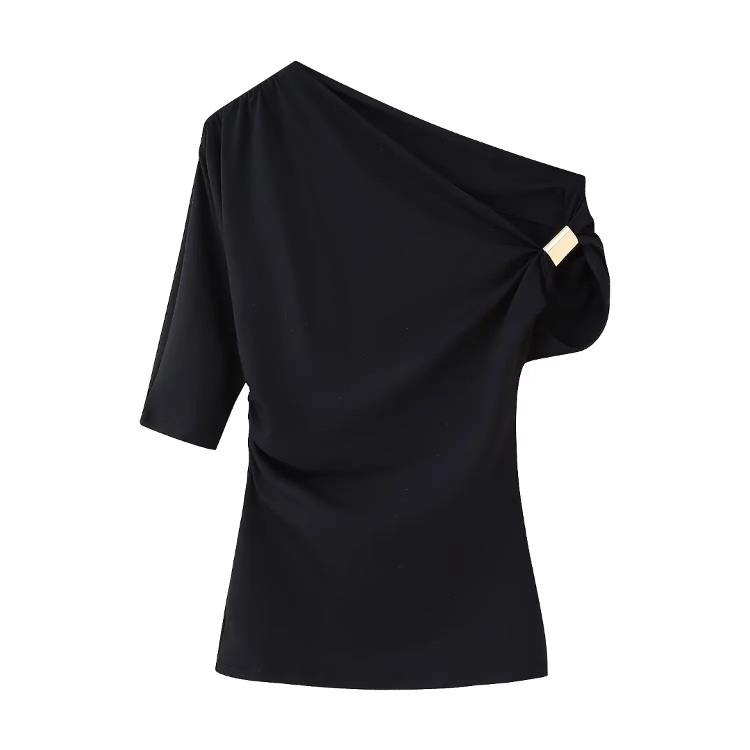 Blusa Feminina Assimétrica de Mangas Curtas