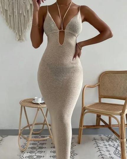 Hollow lace hanging neck strap knitted backless bikini dress