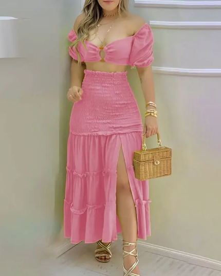 2 peças/Conjunto Top Regata de Textura de Verão para Mulheres com Laço Nas Costas e Saia 309