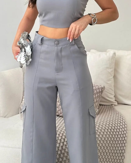 Conjunto Feminino Alfaiataria Casual Elegante Calça Cargo e Top 322