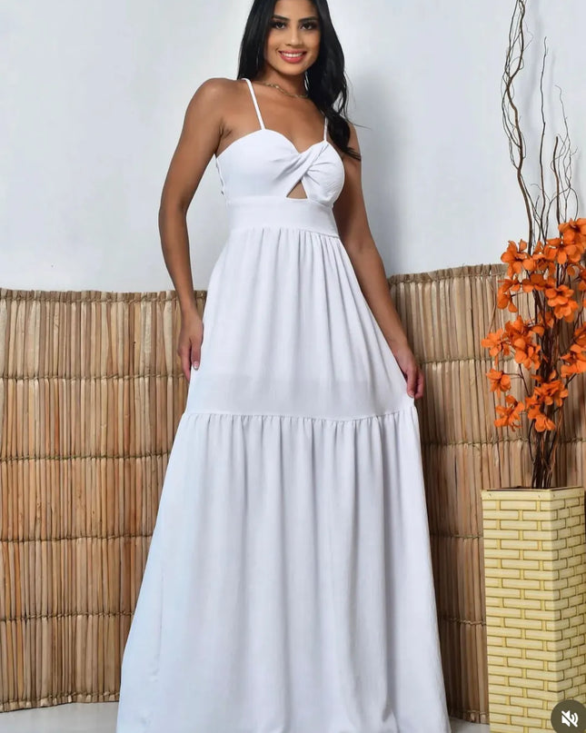 Vestido longo com bojo peito torcido 279