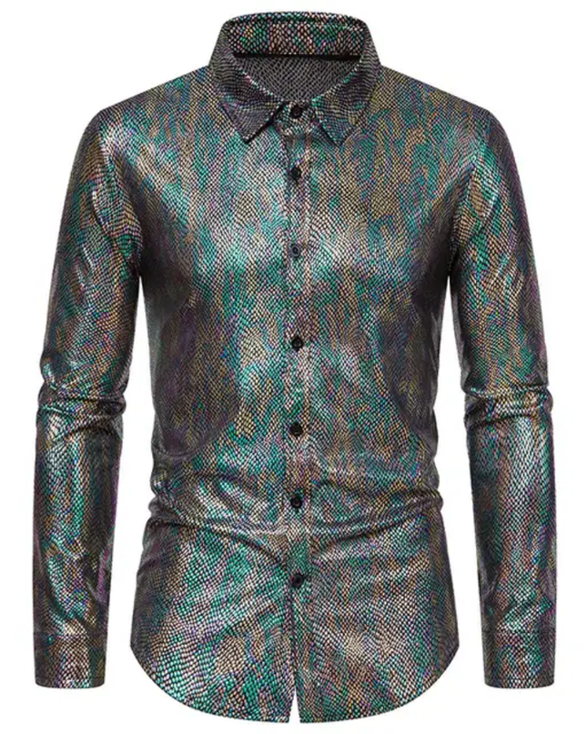 Homem Meia-Noite Camisa Masculina de Manga Longa com Gola Alta Jacquard, Ajuste Solto, Outono, Formal 609