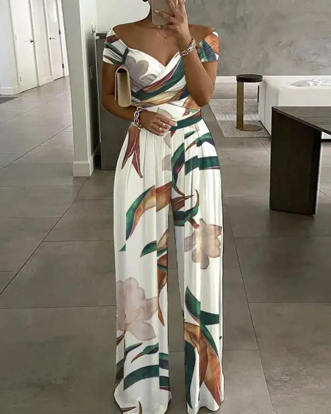 Macacão Floral com Decote em V para Mulheres, com Bolsos, Caimento Relaxado, Adequado 193