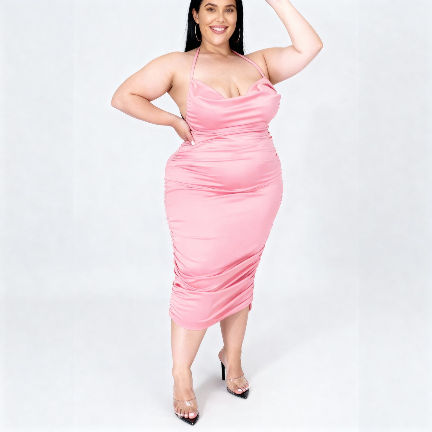 Vestido solto de cetim elástico plus size 41