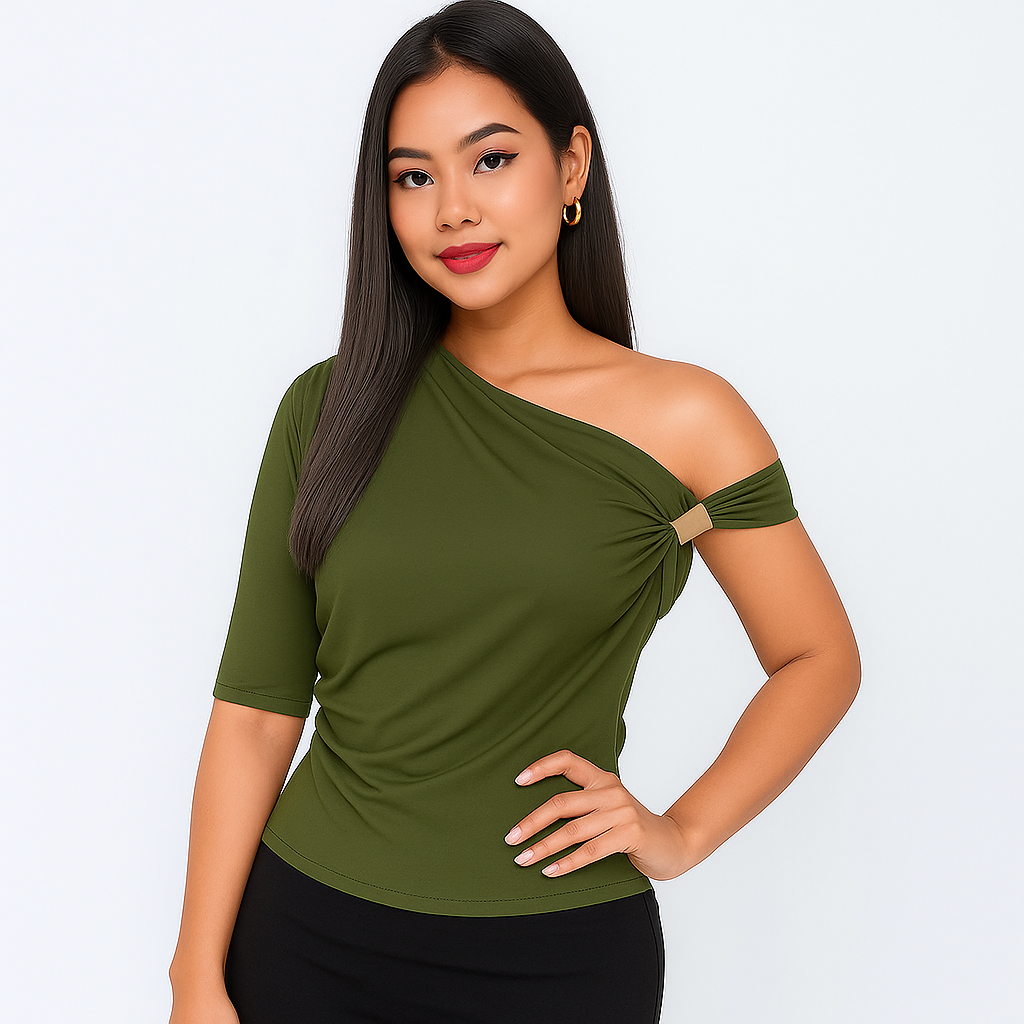 Blusa Feminina Assimétrica de Mangas Curtas