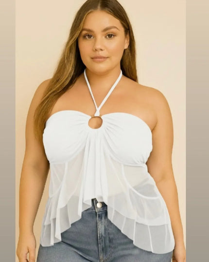 Blusa Plus Size em Tule com Bojo – Frente Única, Charmosa e Estilosa  Simples Assimétrico Nó Costas nuas / sem costas 263