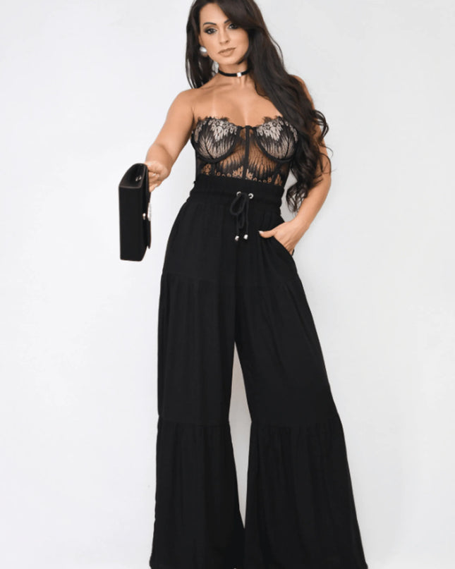 Calça Feminina Pantalona Cintura Alta Elegante Primavera Verão 509