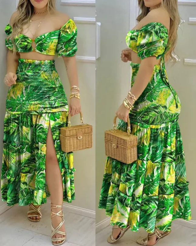 2 peças/Conjunto Top Regata de Textura de Verão para Mulheres com Laço Nas Costas e Saia 309