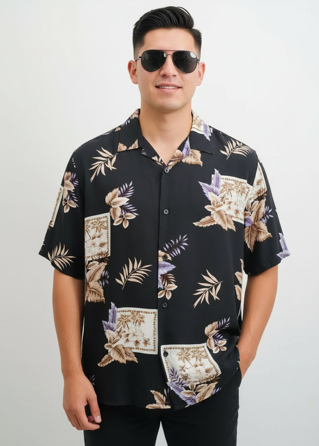 Camisa Floral Havaiana Praia Verão Masculino Manga Curta De Botão Tecido Viscose 477