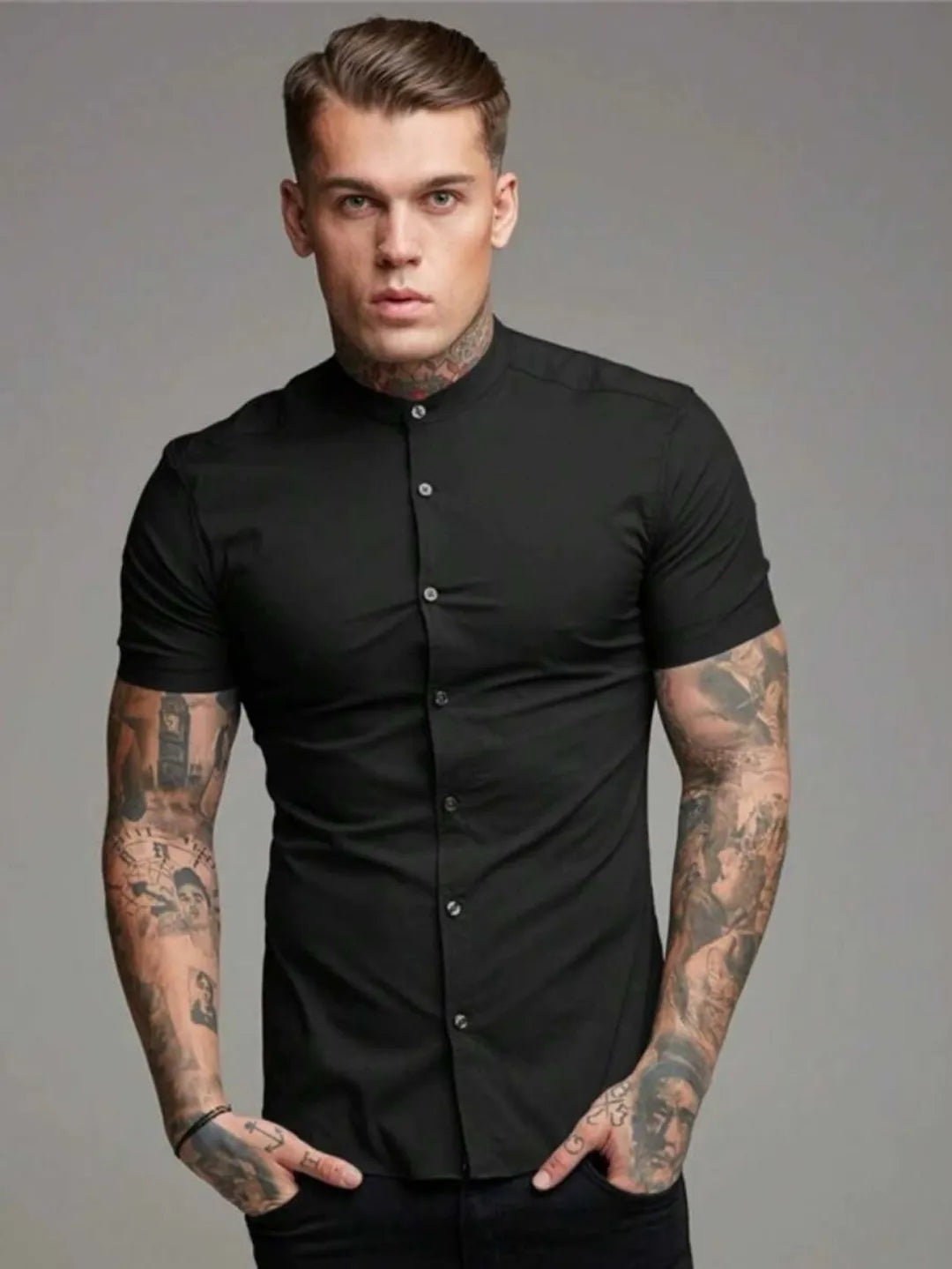 Camisa social masculina gola padre slim fit 255