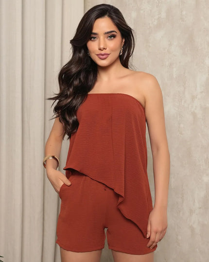 Conjunto de duas pecas de verao para mulheres top tubo e shorts 97