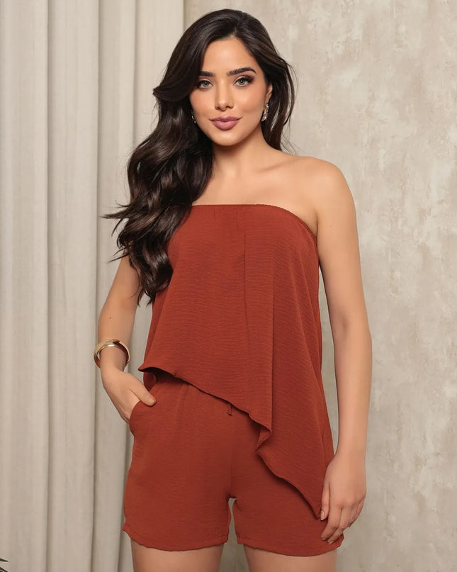 Conjunto de duas pecas de verao para mulheres top tubo e shorts 97