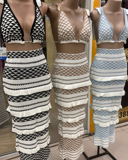 Conjunto Midi Tricot Listrado Lunii Elegante Malha Verão Moda Praia 260