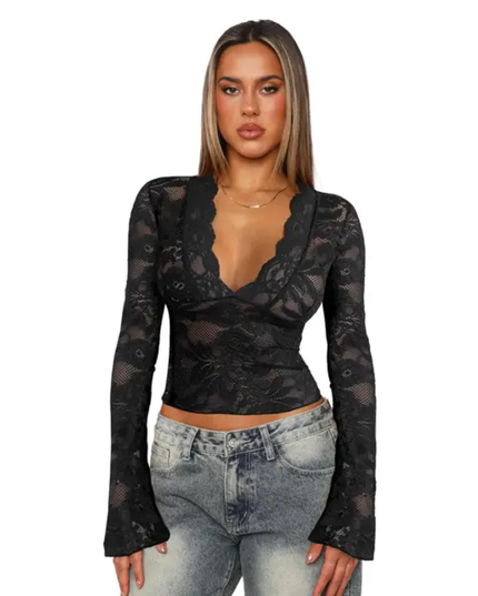 Top cropped feminino sexy de renda transparente 506