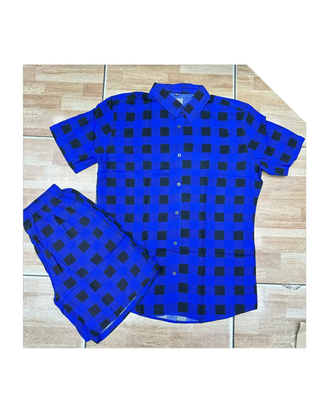 Conjunto de Cardigã Xadrez Retrô de Cavalheiro Camisa Shorts para Homens 468