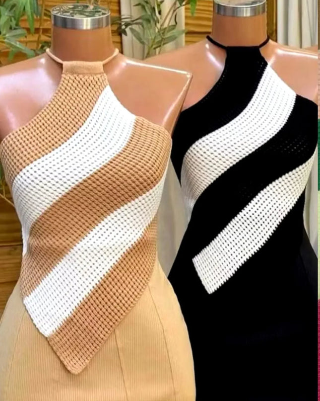 top de malha blusa feminina dois tons criss cross sem encosto verão tricot modal amarração 231