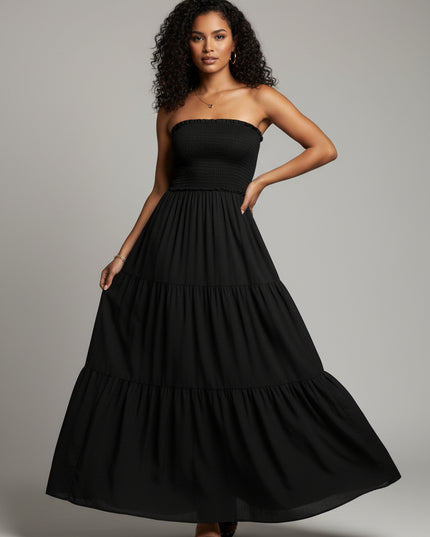 Vestido Longo Sem Alça Viscomida Liso Com Lastex Casual Elegante Feminino para Looks Versáteis e Confortáveis 528