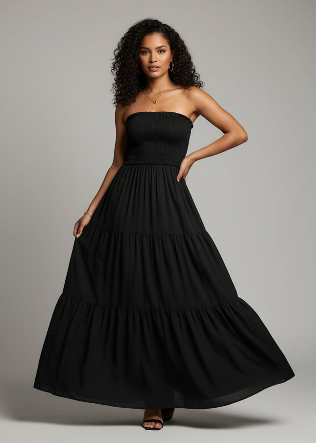Vestido Longo Sem Alça Viscomida Liso Com Lastex Casual Elegante Feminino para Looks Versáteis e Confortáveis 528