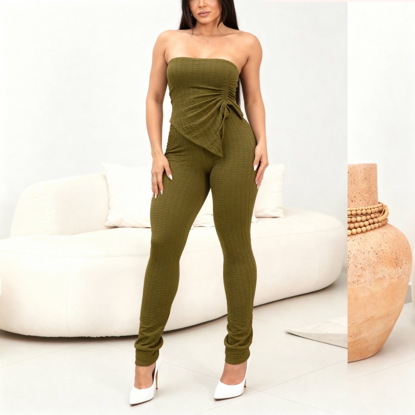 Conjunto de calça e blusa tomara que caia com bojo 95