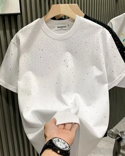 HMN Camisa Masculina, Processo de Perfuração a Quente, Camiseta Masculina Casual de Manga Curta e Gola Redonda 486