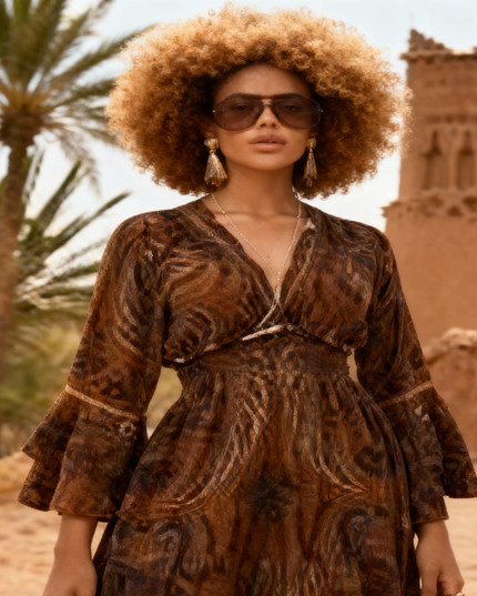 Vestido midi com estampa floral e decote em V de manga comprida 56