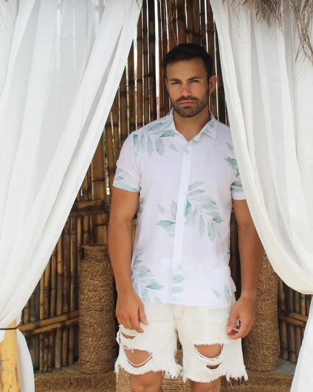 Camisa Estampada Masculino Viscose Premium Slim Baby Look Botão Gola Colarinho 275