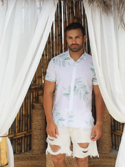 Camisa Estampada Masculino Viscose Premium Slim Baby Look Botão Gola Colarinho 275